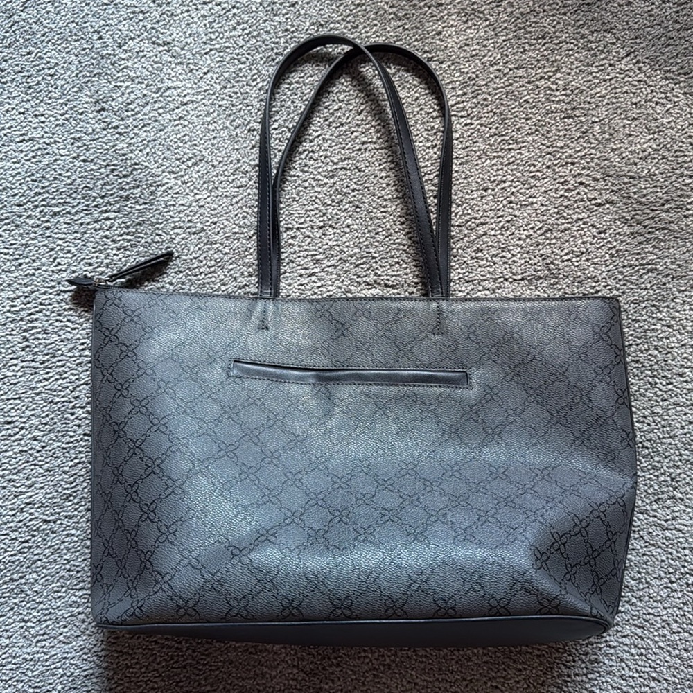 Nine West Charcoal Patterned Tote. 2 Outside Pockets & Inside Zipper & Slots! - Picture 3 of 13